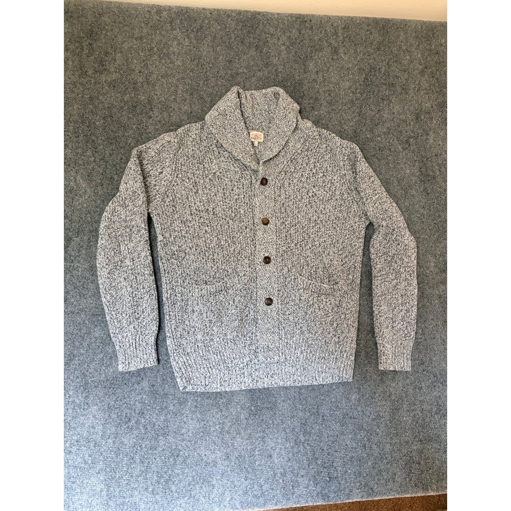 Faherty Mens Shawl Collar Cardigan Sweater Grey Marled Cotton Cashmere Large